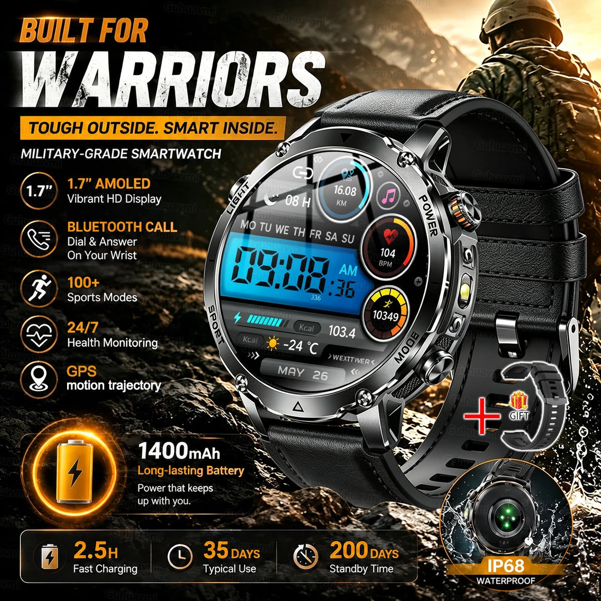 Rugged Outdoor Smartwatch with Bluetooth Calling