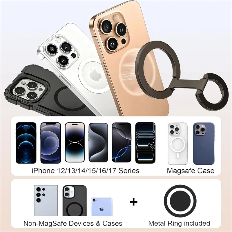 Magnet Phone Stand Grip Compatible with Car Mount For MagSafe [Double-Sided Super Magnetic] for iPhone 17/16/15/14/13 Pro Plus