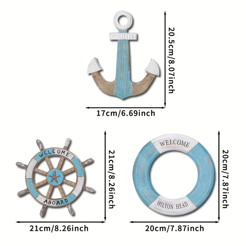 1 Set of Nautical-Themed Home Decor Wooden Anchors, Helms, and Lifebuoys Ocean-Themed Wall Decorations Indoor Nautical Decor Can Be Used for Wall Decoration at Outdoor Parties and Garden Gatherings
