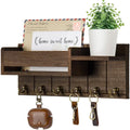 Wall-Mounted Wooden Key and Mail Holder with 6 Hooks