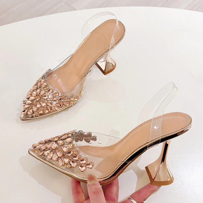Scarpe slingback donna Liyke trasparenti a punta con decori