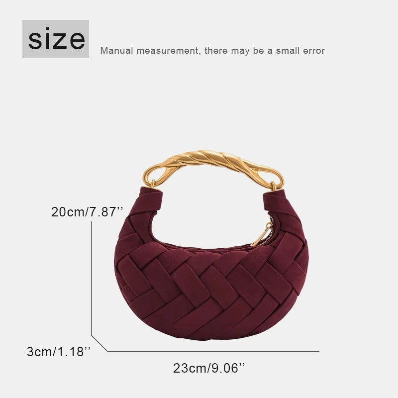 Vintage Faux Suede Hand-Woven Bags For Women Luxury Designer Handbags Purses 2025 New In Metal Top Handle Cross-Woven  Shoulder