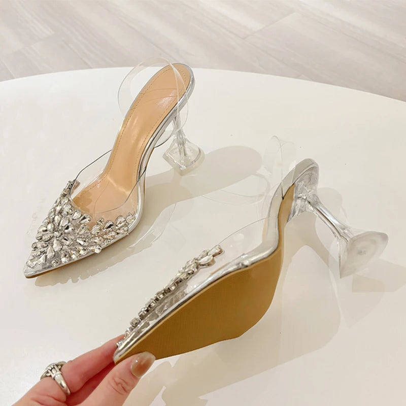 Scarpe slingback donna Liyke trasparenti a punta con decori