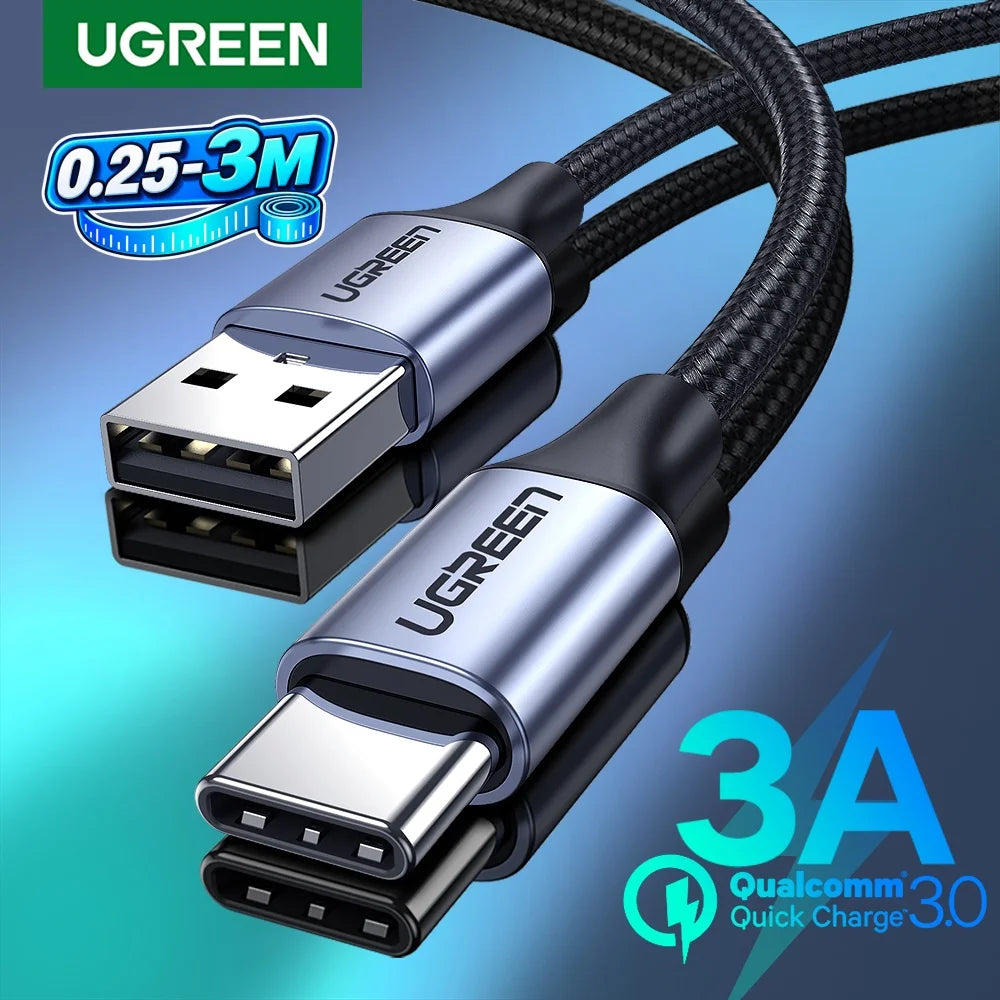 UGREEN 3A USB C Type C Cable for iPhone 18/17/16/15 Xiaomi Poco Samsung 18W Charging Wire USB2.0 Data Cord Carplay QC3.0 0.25-3M