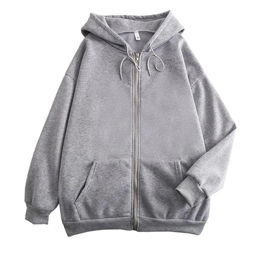 Autumn Trendy Men's Hoodie Solid Color Zip Up Loose Jacket Coats Casual Long Sleeve Hooded Sweatshirt Outdoor  Male Clorhes