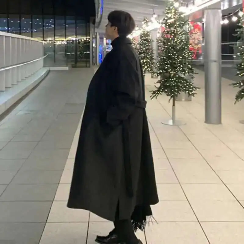 IEFB Korean Style Men's Fashion Tide Woolen Coat Single Breasted Overcoat 2026 Autumn New Stylish Trench Casual Loose Fit 9D1655