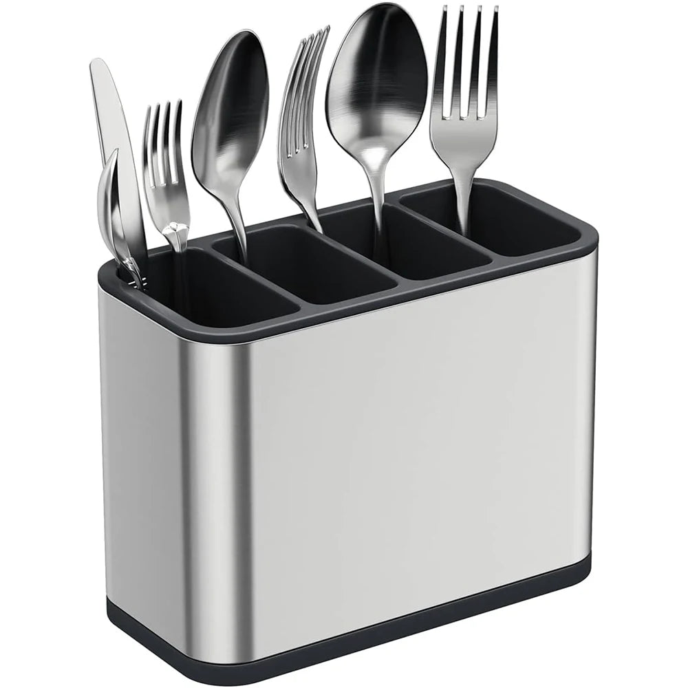 LMETJMA Silverware Caddy Cutlery Organizer Stainless Steel Utensil Drying Rack Flatware Holder with 4 Divided Compartments