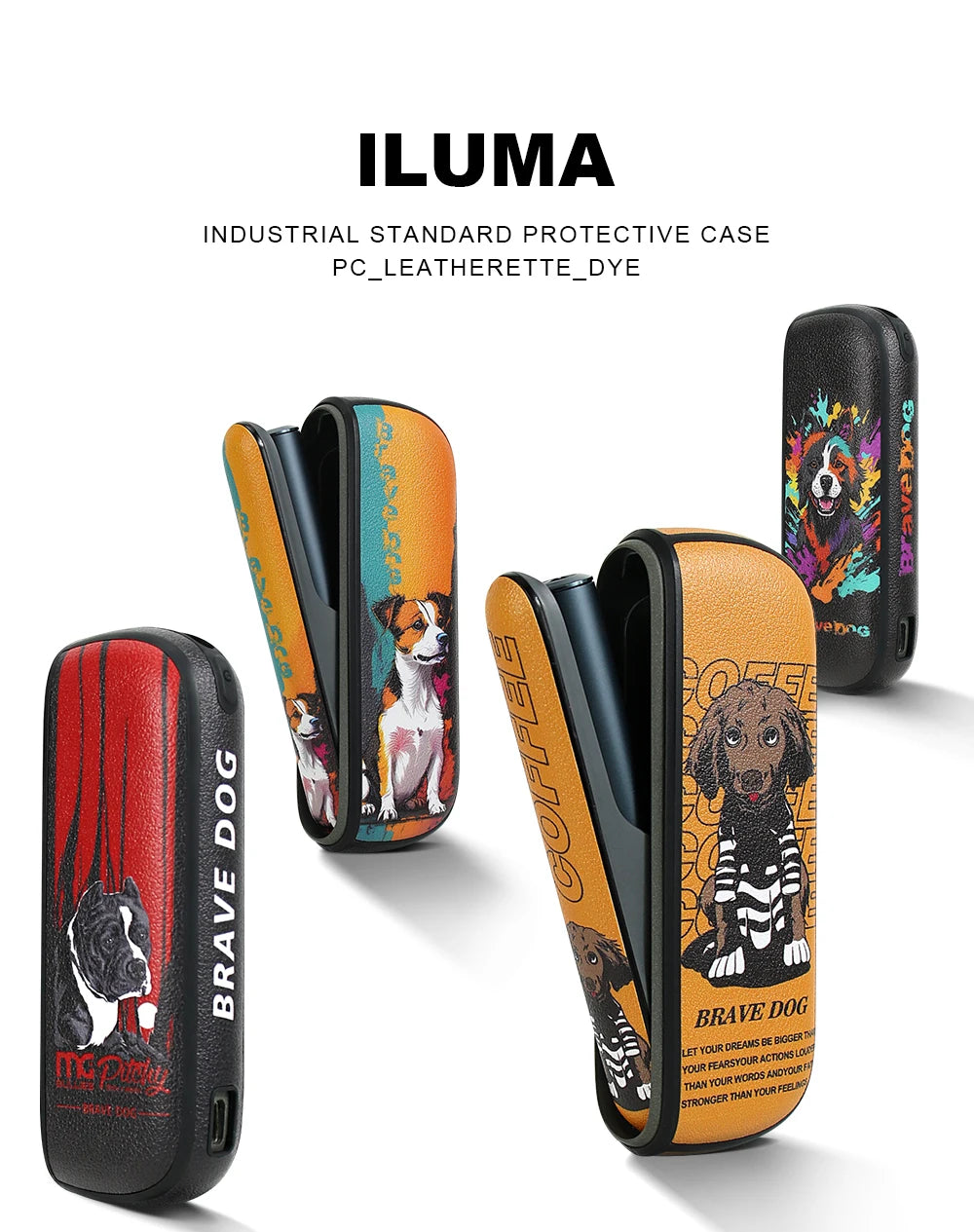 Funda protectora de piel sintética para ILUMA, portátil y resistente a los golpes, el accesorio para cigarrillos electrónicos con estampado de perro.