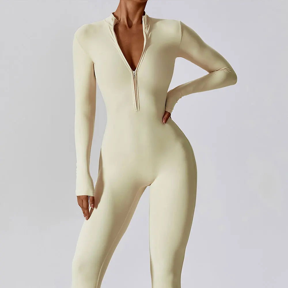 Tuta yoga donna a maniche lunghe con zip