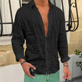 Men's Cotton Linen Shirt Lapel Collar Long Sleeve Solid Color Casual Loose Fit Breathable Male Basic Top Spring Autumn New