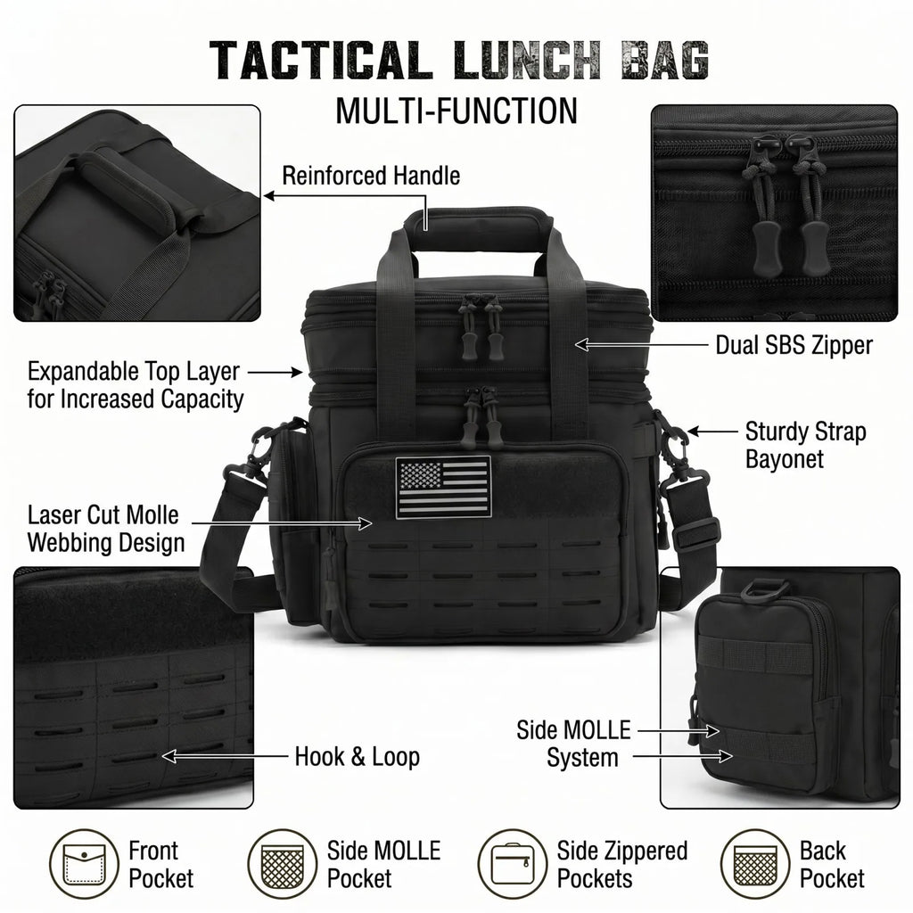 Unisex Tactical Insulated Lunch Bag with Expandable 18L Capacity, Leakproof and Heavy-Duty for Long-Lasting Cold Retention. Great for Daily Office Meal Transport, Work Commutes, Camping Trips, Picnics and All Outdoor Adventur