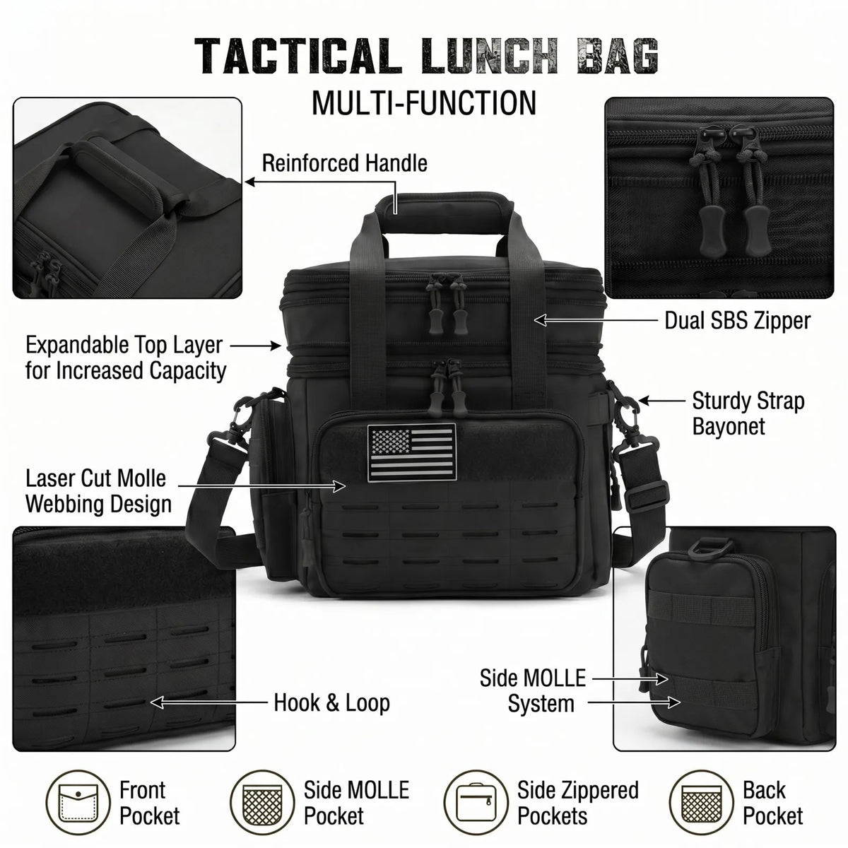 Unisex Tactical Insulated Lunch Bag with Expandable 18L Capacity, Leakproof and Heavy-Duty for Long-Lasting Cold Retention. Great for Daily Office Meal Transport, Work Commutes, Camping Trips, Picnics and All Outdoor Adventur