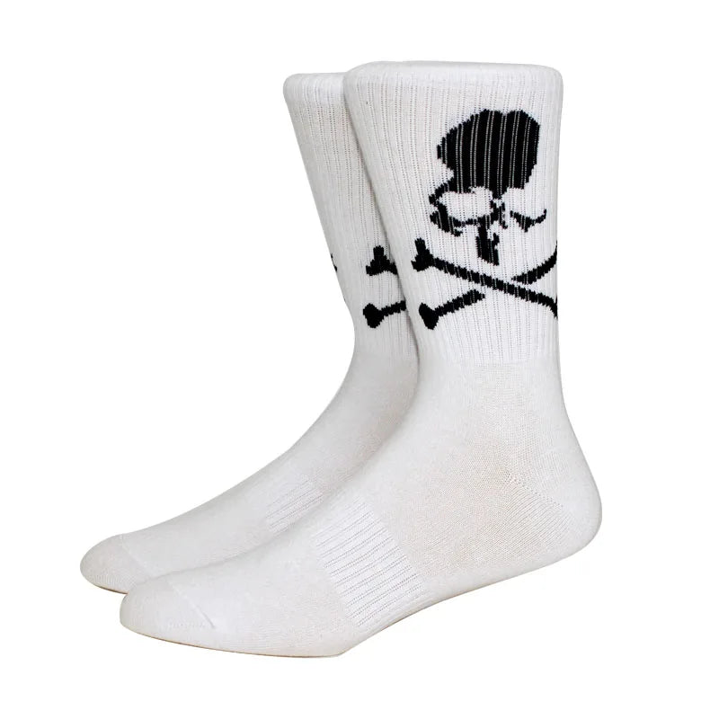 New Fashion Cotton Socks for Men, White and Black Socks for Women, Skateboard Socks, Creative Halloween Bone Long Socks, Basketball Socks
