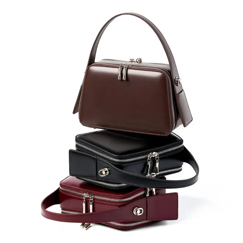Fashionable Women's Bag Luxury Cowhide Box Type Handbags High Quality Women Shoulder Bags Split Leather Female Crossbody Bag