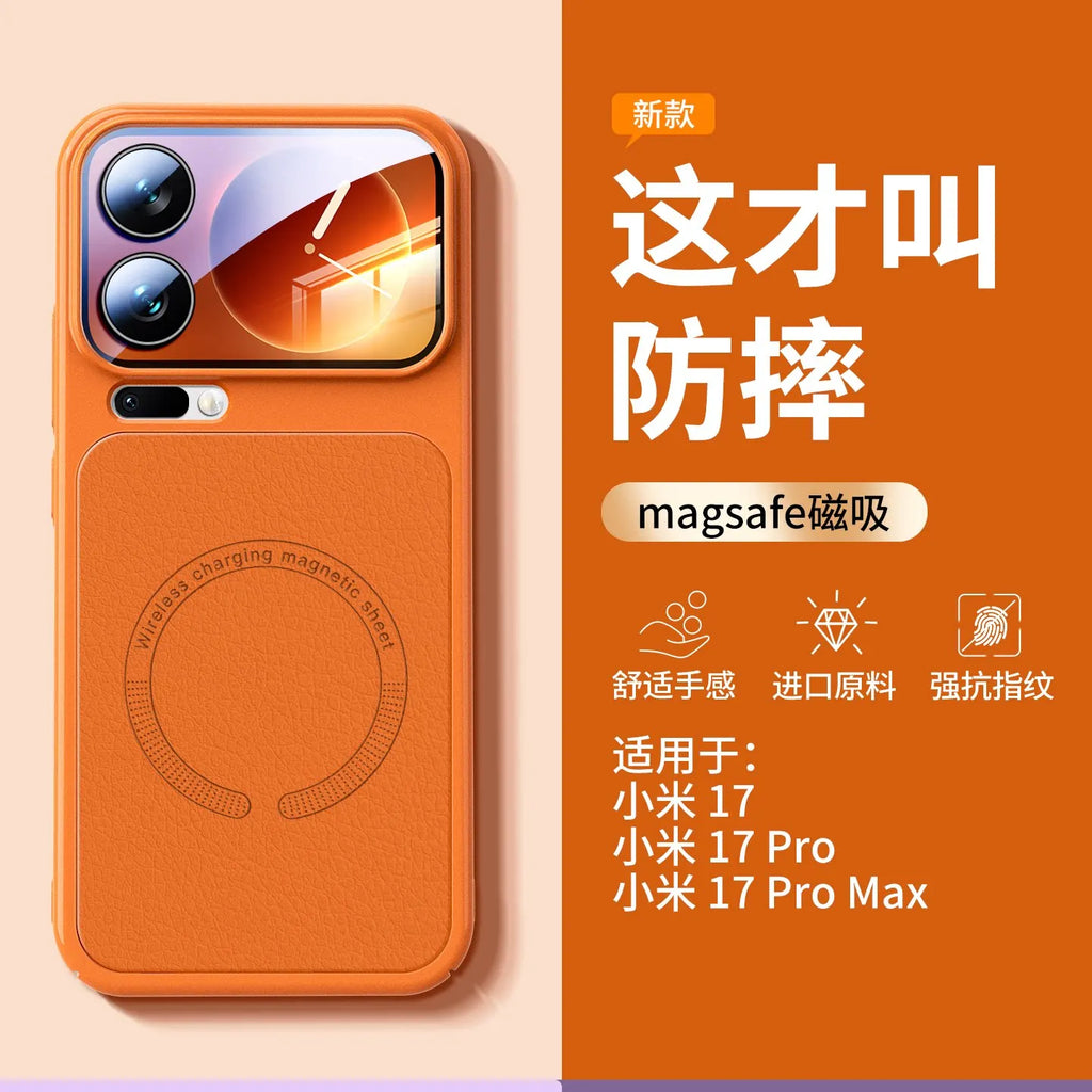 For Xiaomi 18 Pro Max Case Magnetic Matte PU Vegan Leather Splicing Electroplated PC Lightweight Hard Cover Dustproof Bumper
