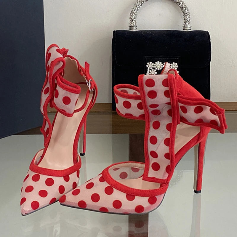 Slingback donna Liyke rosse a pois con maxi fiocco