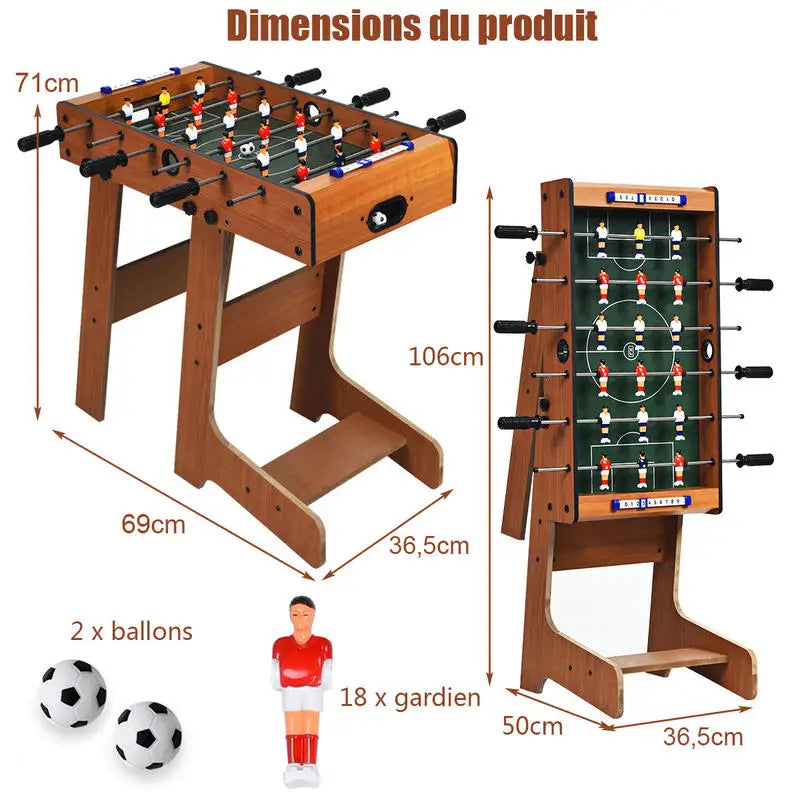 Tischfußball-Tisch, platzsparend, mit robustem Griff, 33 x 36 x 109 cm, naturfarben