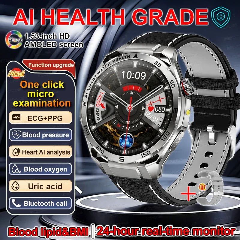 New AI Health Diagnose Smart Watch ECG+PPG Physical examination BP BO2 Uricacid Call Health Tracker Smartwatch For Men Women IOS