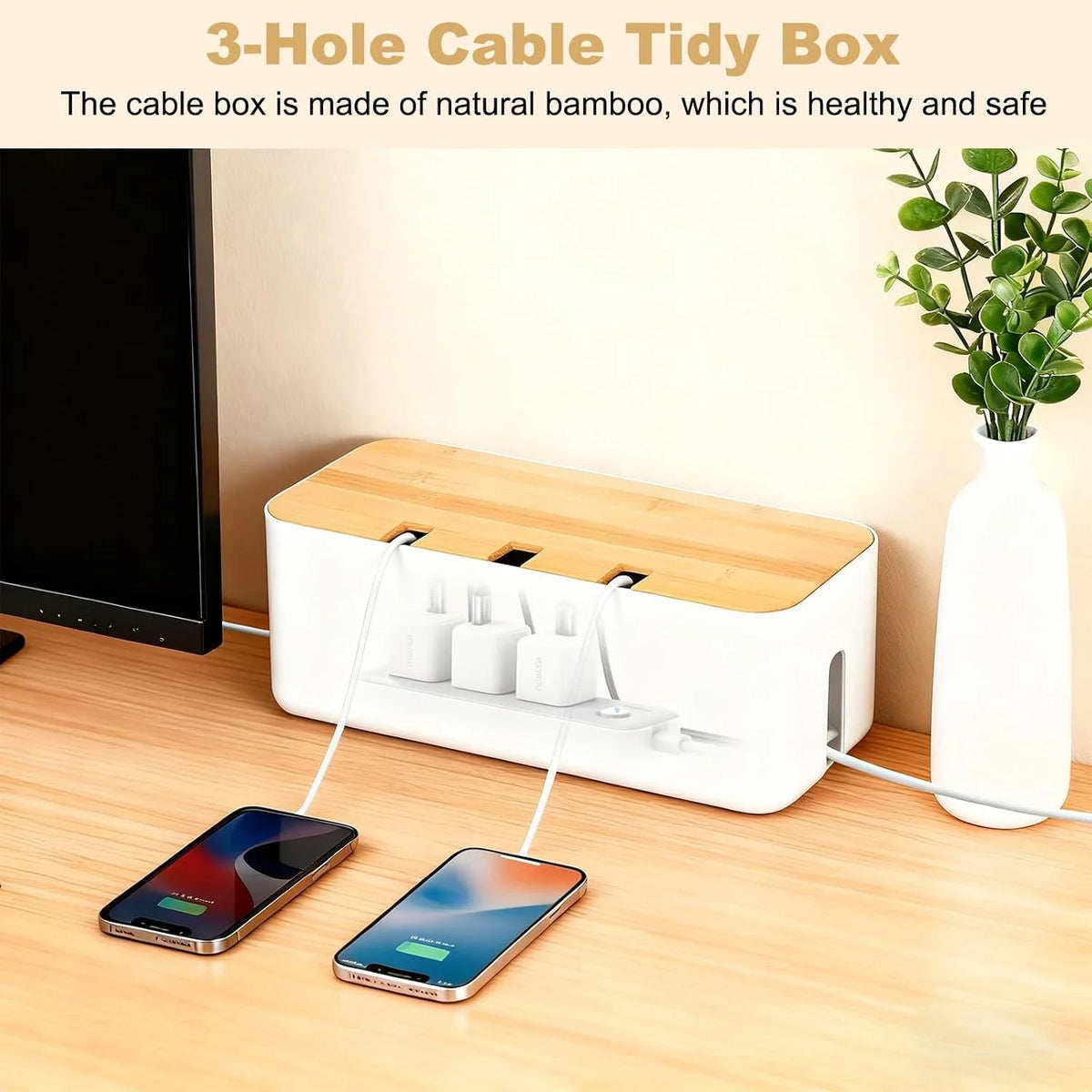 Cable Organizer Box with Bamboo Lid