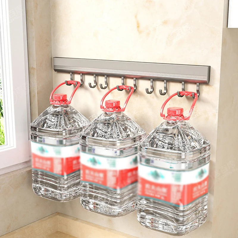 Estante de almacenamiento de cocina de aleación de aluminio con ganchos, montado en la pared, para utensilios de cocina, batas y toallas