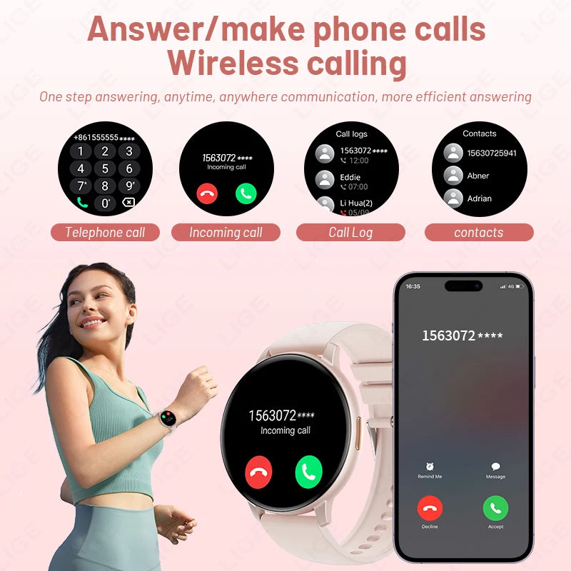 LIGE Bluetooth Calling Smartwatch with Customizable Dial