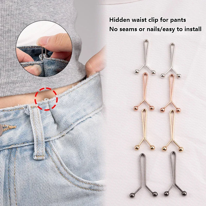 4/10 PCS Detachable Buckle Accessories for Jeans and Skirts, Adjustable Clips for Tightening Pants Waistbands and Shortening Sleeves