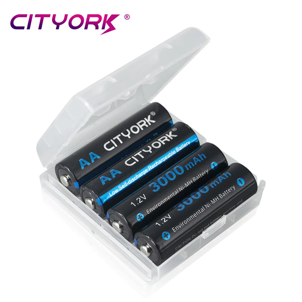 CITYORK 4–16 Stück 1,2-V-AA-NiMH-Akkus, 3000 mAh, AA HR6 Ni-MH-Batterien mit LCD-Ladegerät für 1,2-V-AA-/AAA-Akkus