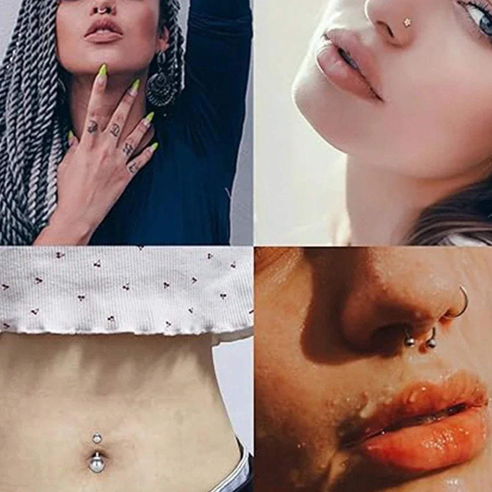 Edelstahl-Piercing-Set 14G/16G Bauchnabelpiercing-Set Septumpiercing-Set Lippen-Zungen-Nippel-Ohrpiercing-Set
