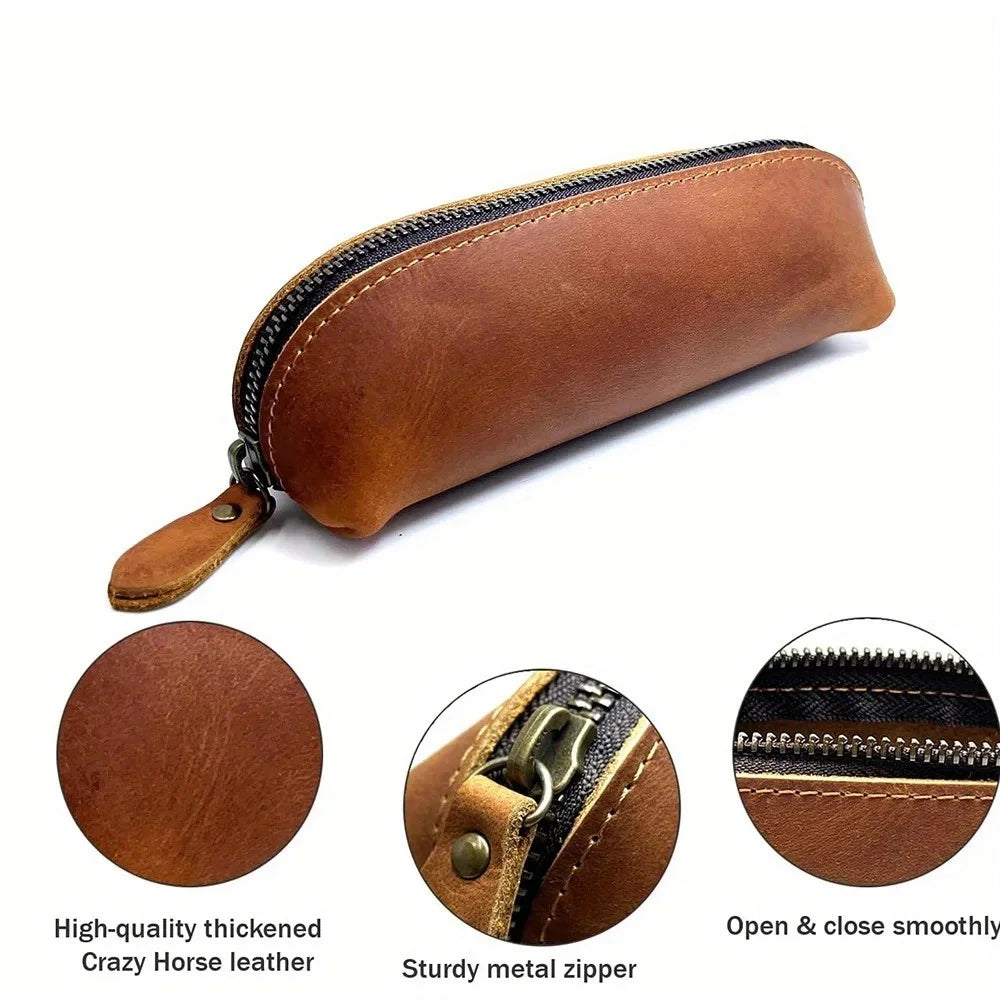 Astuccio per matite in pelle vintage, semplice portapenne, custodia, borsa organizer, astuccio con cerniera, portaocchiali, materiale scolastico