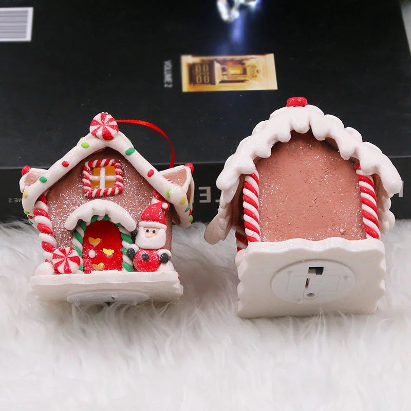 Weihnachtliche LED-Pendelleuchte mit Schneemann, Lebkuchenhaus, Weihnachtsmann, sanftem Keramik-Baumdesign, Dekoration für Zuhause und Neujahrsfeiern