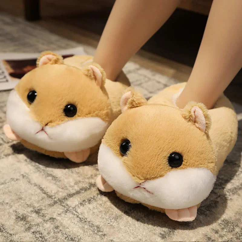 Pantuflas de casa de invierno y otoño para mujer con animales de dibujos animados, conejito, panda rojo y zorro, cálidas, de felpa, suaves y antideslizantes, para el hogar