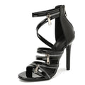 Sandali donna Liyke neri con zip decorative e tacco