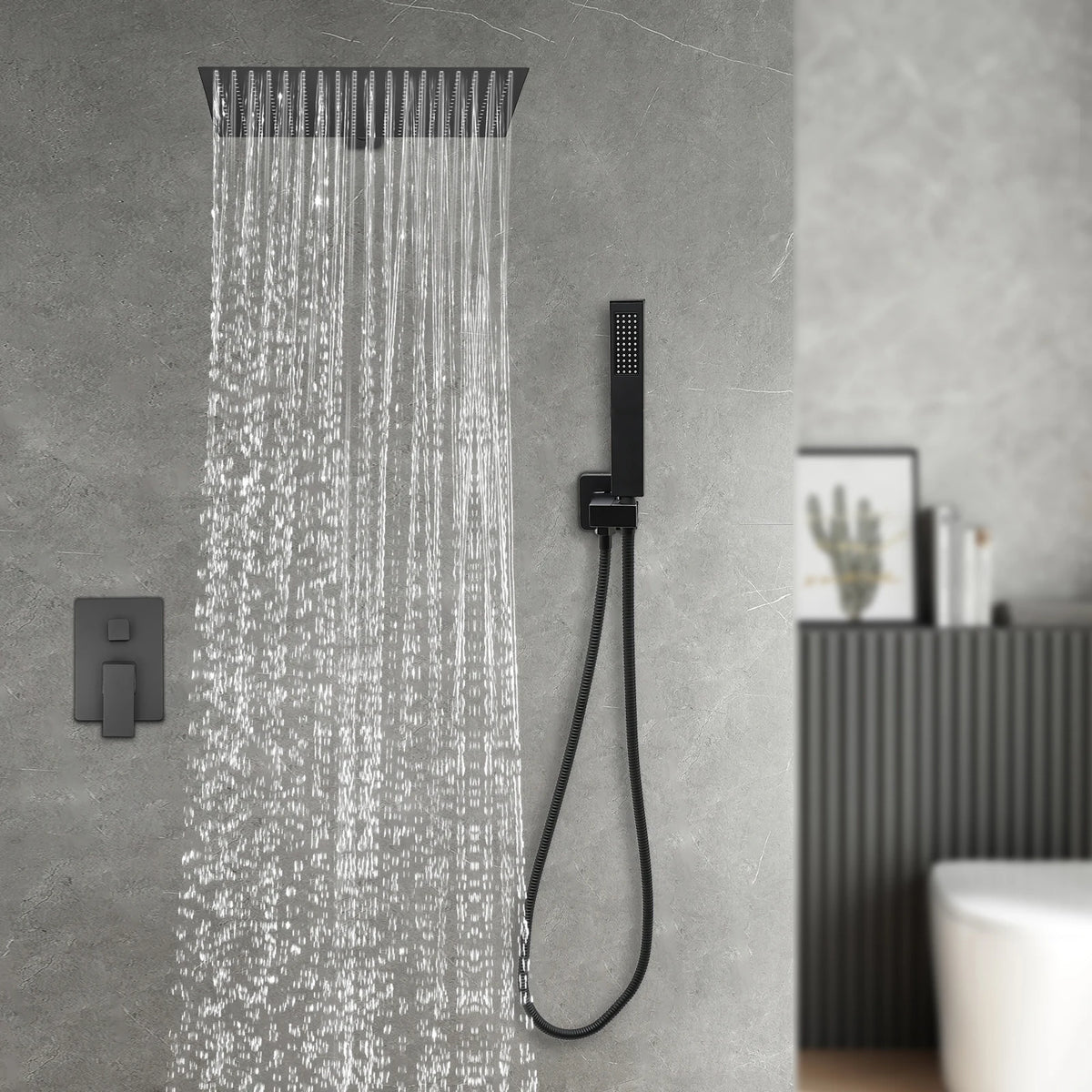 Aufputz-Duschset, Wandmontiertes Duschsystem Badezimmer-Duschset Silber/Schwarz