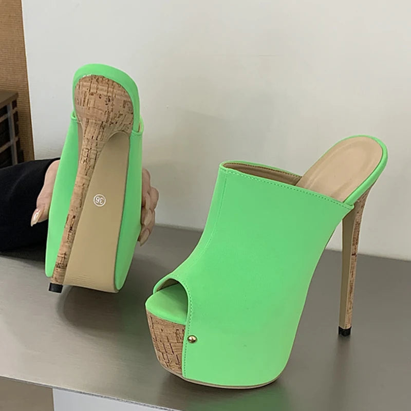 Mules donna Liyke verdi con plateau effetto sughero