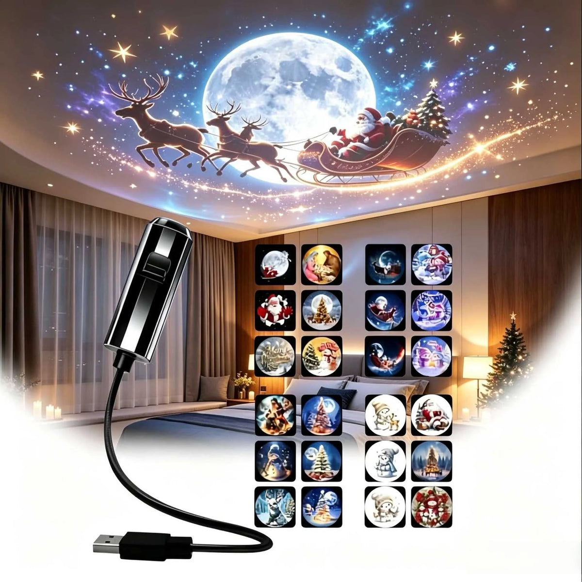 Christmas LED Projector Light 3/6/24pcs Projection Patterns- Adjustable Santa Claus Christmas Tree Night Light Christmas Decor
