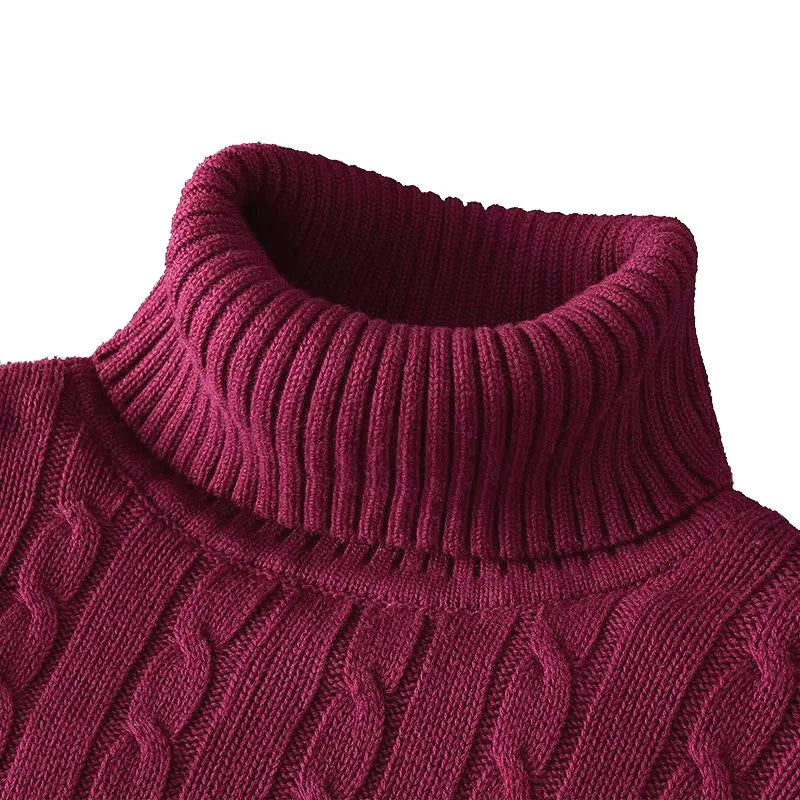 Autumn Winter Men's Sweater Warmth Turtleneck Jacquard Slim Fit Sweaters Solid Color Basic Style Fahion Knitted Pullovers