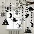 Lot de 6 guirlandes suspendues d’Halloween avec araignées effrayantes, sorcières, fantômes et chauves-souris, décorations pour une joyeuse fête d’Halloween à la maison