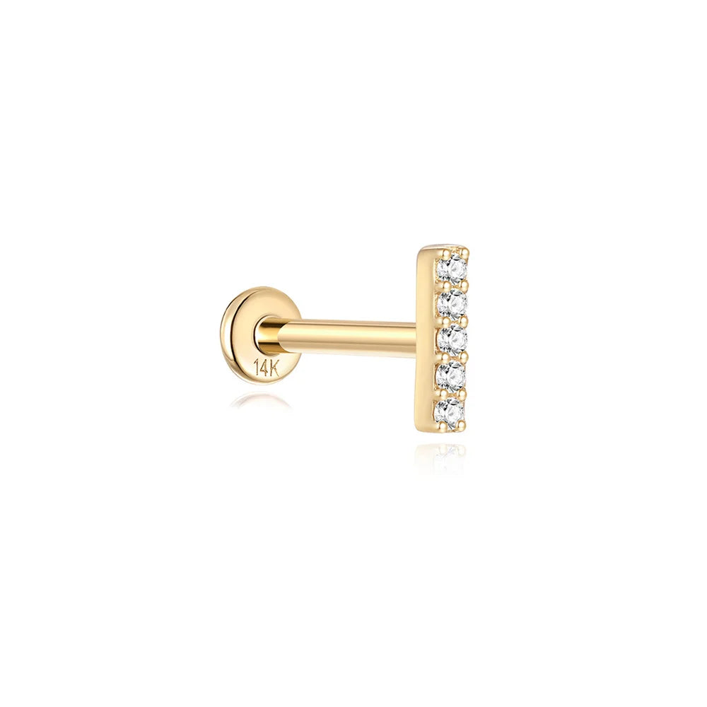 AIDE Real 14K Solid Gold Multiple Sizes Zircon Pendant Stud Earring Simple IND Piercing Ear Bone Ear Studs DIY Vintage Jewelry
