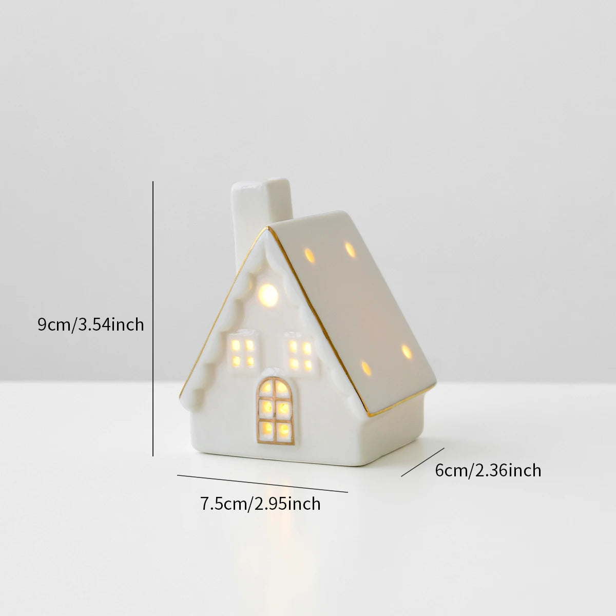 1pc Ceramic Light Up Snow House Christmas Ornament LED Cottage Xmas Tree Table Centerpiece Holiday Party Scene Decor Gift
