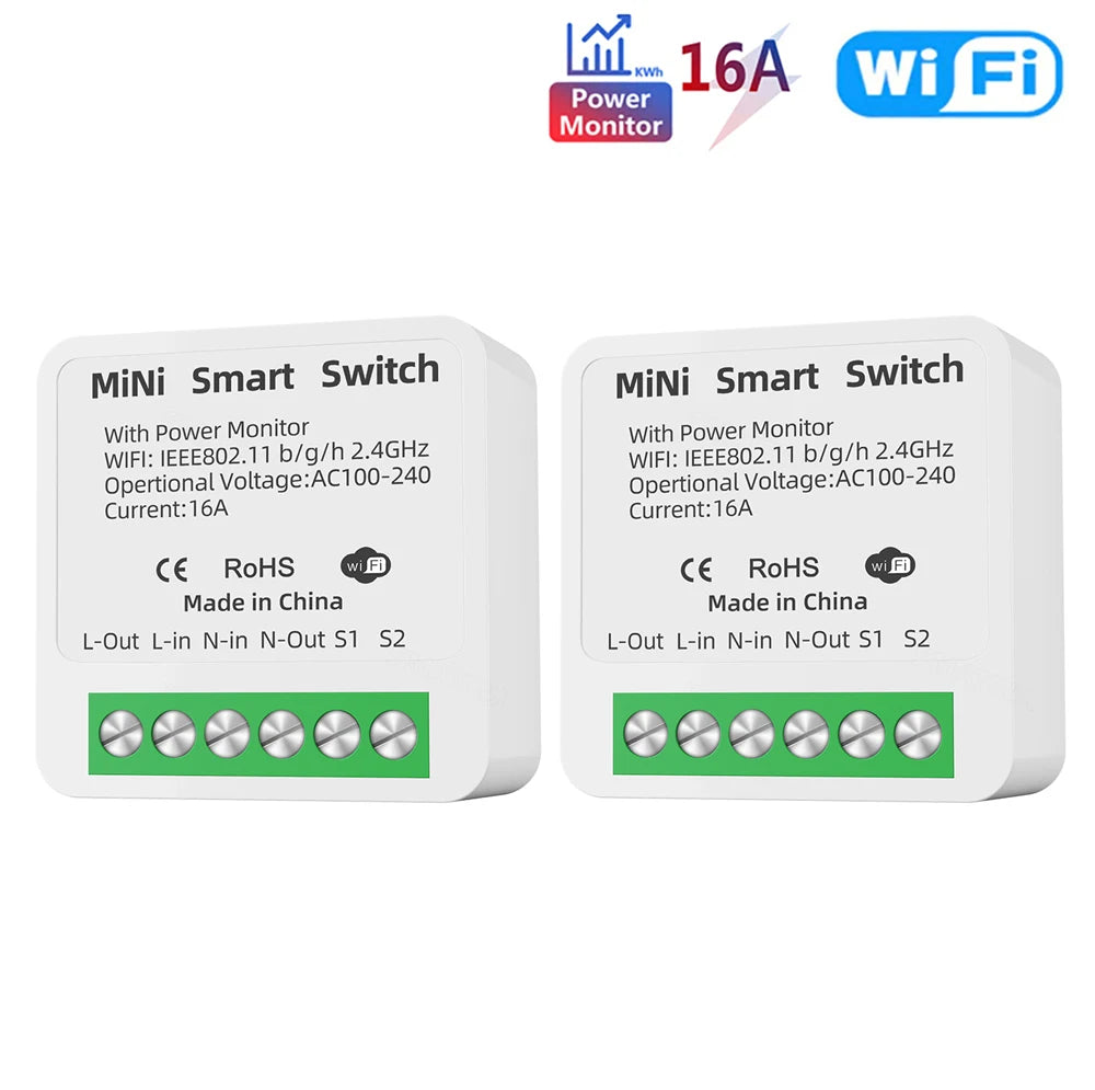 16A Tuya WiFi Smart Switch 2-way Control with Energy Monitor Switch Mini Smart Breaker Smart Life Control  Alexa Via Google Home