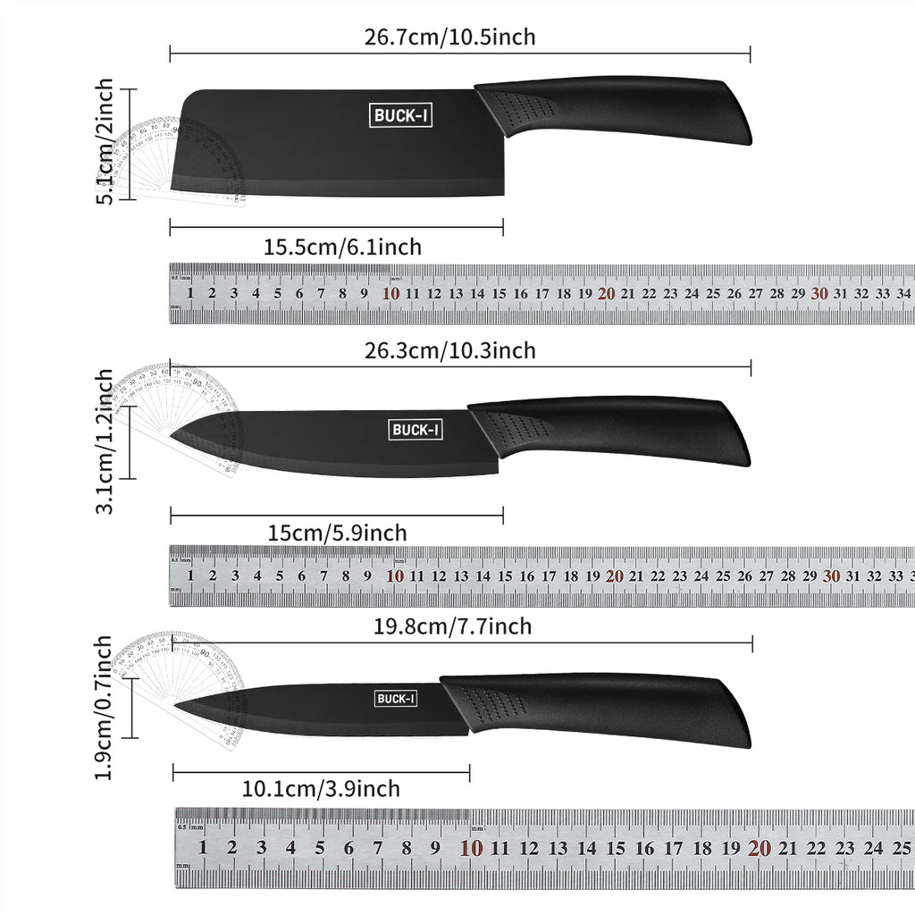 Set de couteaux de cuisine, comprenant un hachoir, un couteau de chef et un couteau d'office, avec bloc à couteaux, adapté pour couper la viande et les légumes