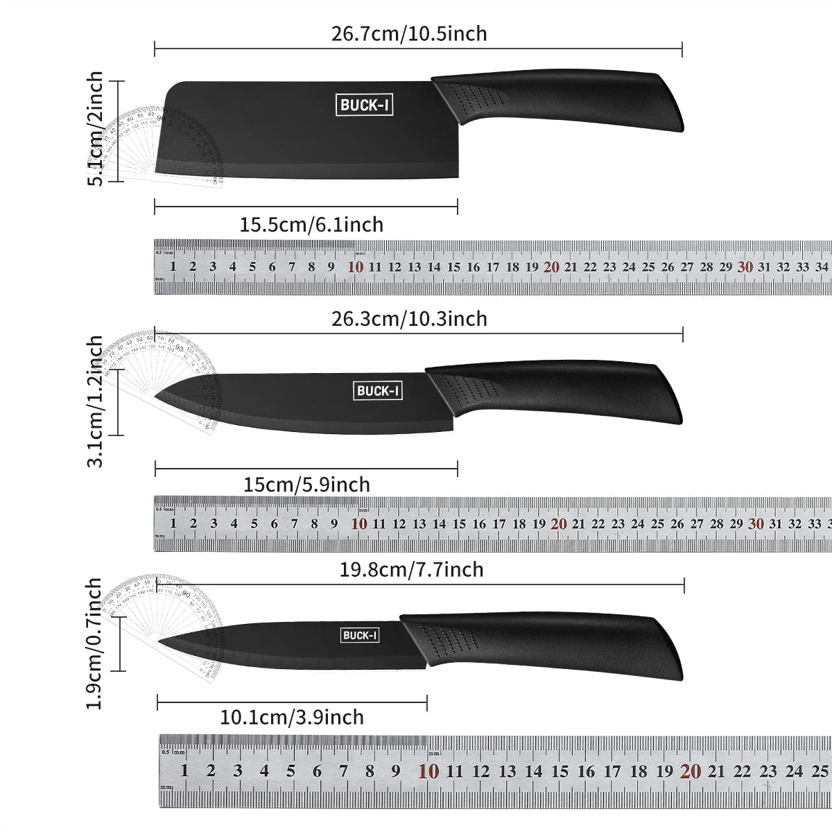 Set de couteaux de cuisine, comprenant un hachoir, un couteau de chef et un couteau d'office, avec bloc à couteaux, adapté pour couper la viande et les légumes