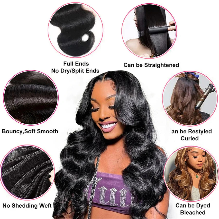 12A Body-Wave-Haarbündel aus unbehandeltem brasilianischem Remy-Echthaar, 14–30 Zoll, Naturfarbe, Echthaar-Extensions