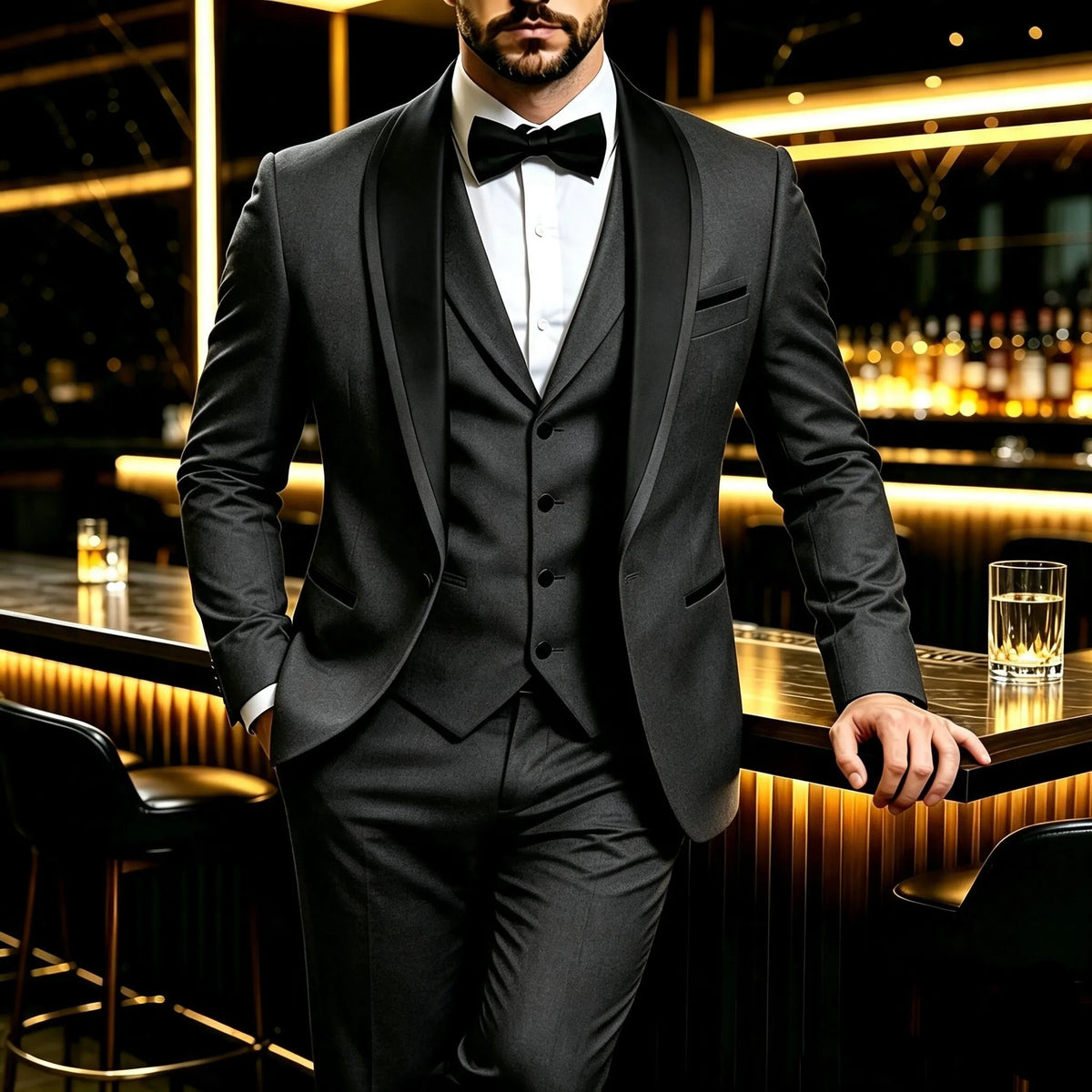 men's three piece suit, slim fit jacket with vest and pants, wedding party set