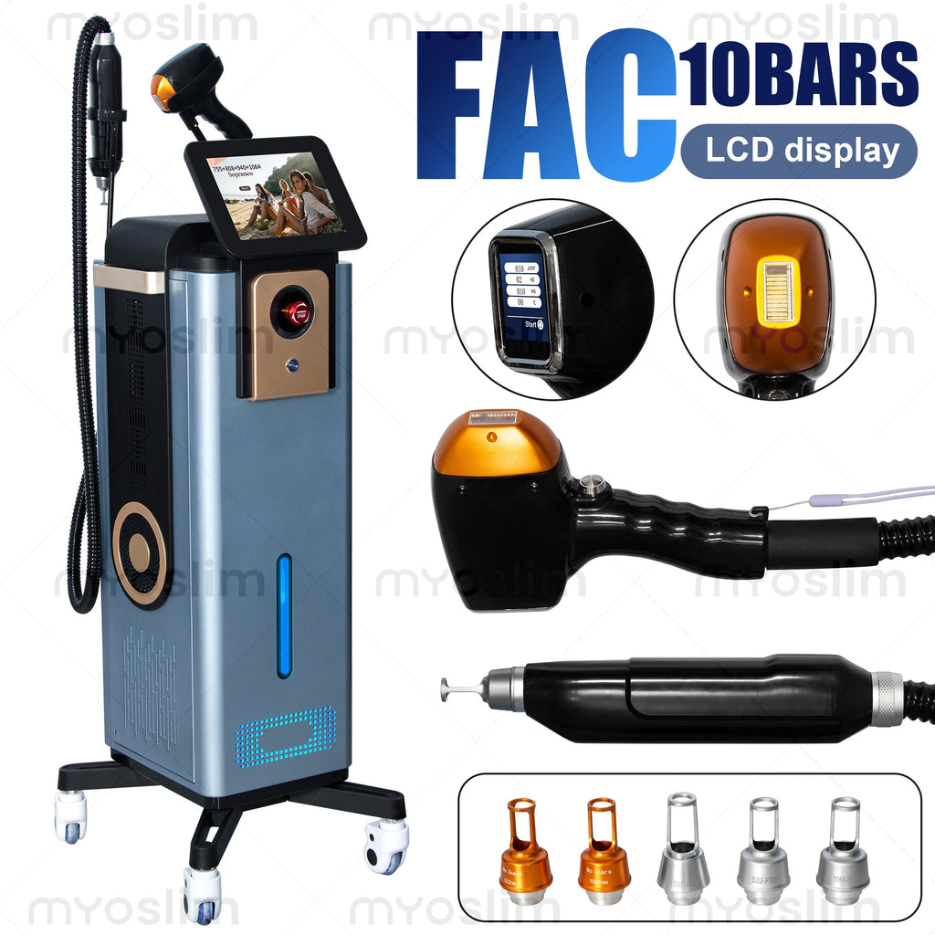 Diode Hair Removal 4 Wavelengths  Pico Tattoo Removal Machine  755nm  FAC Collimation Ice Cooling System Foldable Touch