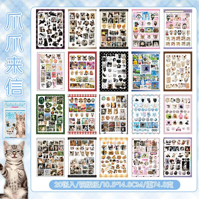 600+ Pcs Cartoon Cat Life Sticker Books, Aesthetics Cat Stickers for Journaling Scrapbook DIY Crafts, Phone Case, Water Bottle