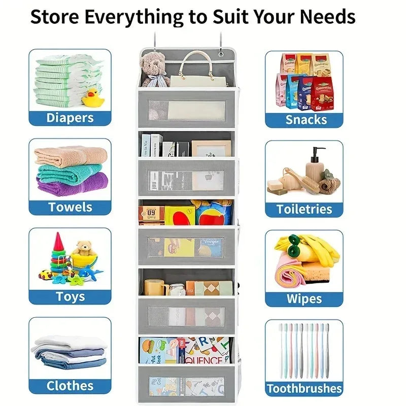 Upgraded 5-Shelf Hanging Storage Organizer for Behind the Door, Anti-Tip, with 5 Large-Capacity Pockets, Suitable for the Bedroom