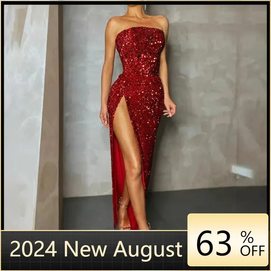 Sleeveless evening dress with asymmetrical neckline