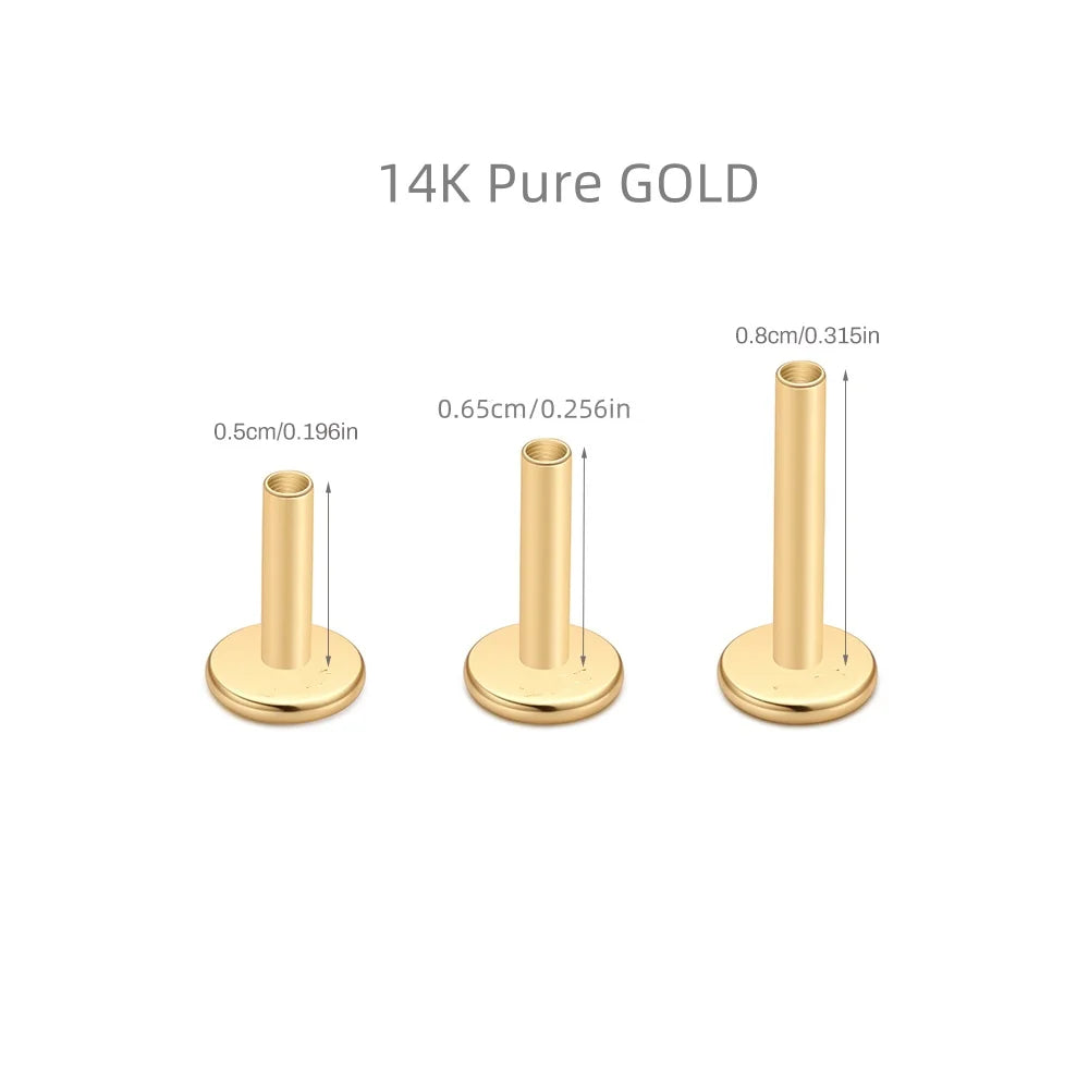 AIDE Real 14K Solid Gold Multiple Sizes Zircon Pendant Stud Earring Simple IND Piercing Ear Bone Ear Studs DIY Vintage Jewelry