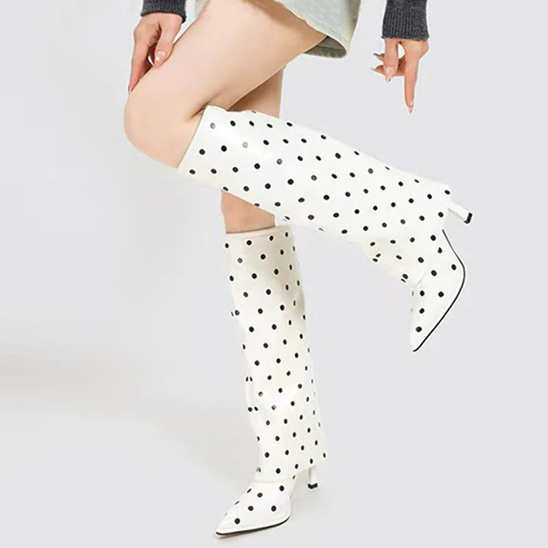 Stivali donna Liyke a pois con punta e tacco sottile